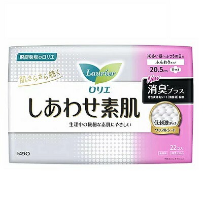 【花王】ロリエ しあわせ素肌 消臭プラス 多い昼～ふつうの日用 羽つき 20.5cm 無香料 22個入 〔医薬部外品〕 ※お取り寄せ商品