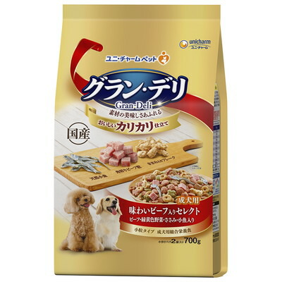 【ユニ・チャーム】グラン・デリ カリカリ仕立て 成犬用 味わいビーフ入り セレクト 700g ☆ペット用品 ※お取り寄せ商品【賞味期限:3ヵ月以上】