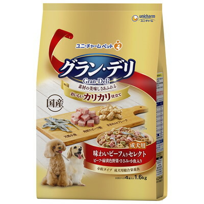 【ユニ・チャーム】グラン・デリ カリカリ仕立て 成犬用 味わいビーフ入り セレクト 1.6kg ☆ペット用品 ※お取り寄せ商品【賞味期限:3ヵ月以上】