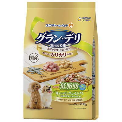 【ユニ・チャーム】グラン・デリ カリカリ仕立て 成犬用 低脂肪 味わいビーフ入りセレクト ～脂肪分約25%カット～ 700g ☆ペット用品 ※お取り寄せ商品【賞味期限:3ヵ月以上】