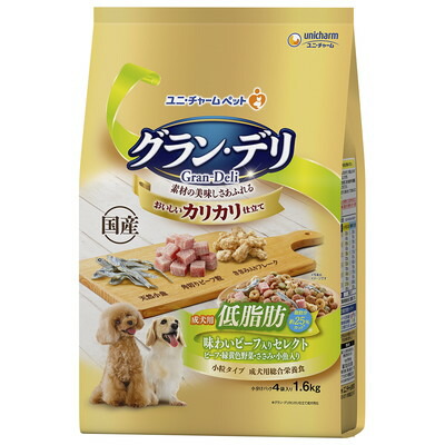 【ユニ・チャーム】グラン・デリ カリカリ仕立て 成犬用 低脂肪 味わいビーフ入りセレクト～脂肪分約25%カット～ 1.6kg ☆ペット用品 ※お取り寄せ商品【賞味期限:3ヵ月以上】