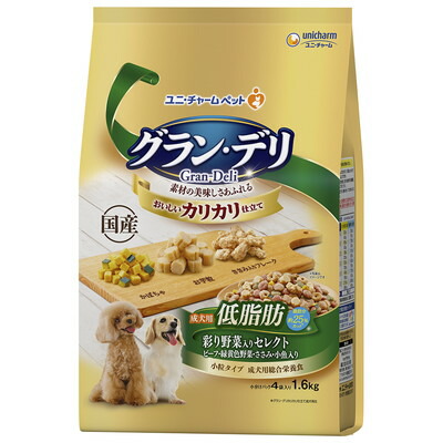 【ユニ・チャーム】グラン・デリ カリカリ仕立て 成犬用 低脂肪 彩り野菜入りセレクト ～脂肪分約25%カット～ 1.6kg ☆ペット用品 ※お取り寄せ商品【賞味期限:3ヵ月以上】