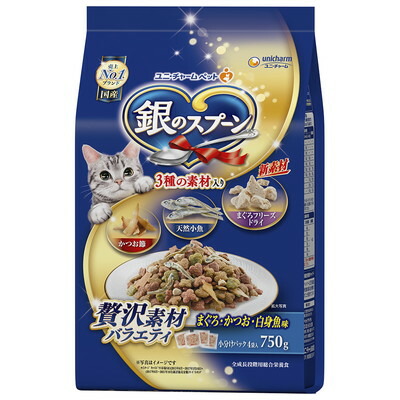 【ユニ・チャーム】銀のスプーン 贅沢素材バラエティ まぐろ・かつお・白身魚味 750g ☆ペット用品 ※お取り寄せ商品【賞味期限:3ヵ月以上】