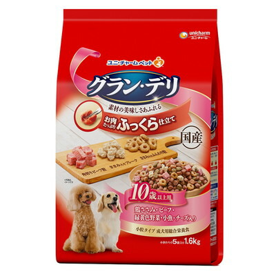 【ユニ・チャーム】グラン・デリ ふっくら仕立て 10歳以上用 鶏ささみ・ビーフ・緑黄色野菜・小魚・チーズ・角切りビーフ粒入り 1.6kg ☆ペット用品 ※お取り寄せ商品【賞味期限:3ヵ月以上】