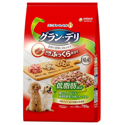 【ユニ・チャーム】グラン・デリ ふっくら仕立て 低脂肪 鶏ささみ・ビーフ・緑黄色野菜・小魚・チーズ・角切りビーフ粒入り 750g ☆ペット用品 ※お取り寄せ商品【賞味期限:3ヵ月以上】