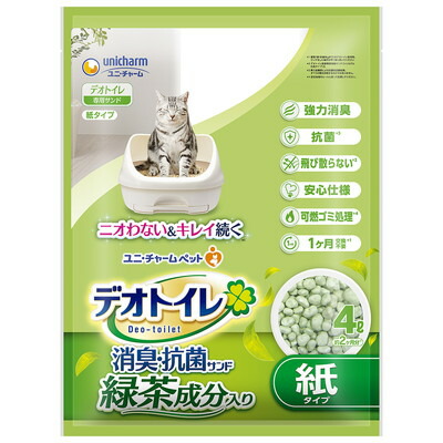 【ユニ・チャーム】デオトイレ 飛び散らない緑茶成分入り消臭サンド 4L ☆ペット用品 ※お取り寄せ商品