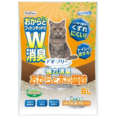 【ペットプロジャパン】デオフリー 強力消臭 おからと木の猫砂 6L ★ペット用品 ※お取り寄せ商品