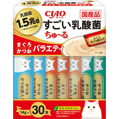 【いなばペットフード】CIAO すごい乳酸菌ちゅ～る まぐろ・かつおバラエティ 14g×30本 ☆ペット用品 ※お取り寄せ商品【賞味期限:3ヵ月以上】