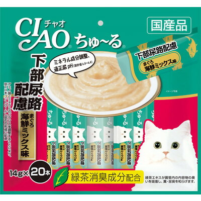 【いなばペットフード】CIAO ちゅ～る 下部尿路配慮 まぐろ 海鮮ミックス味 14g×20本 ☆ペット用品 ※お取り寄せ商品【賞味期限:3ヵ月以上】