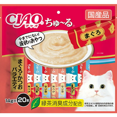 【いなばペットフード】CIAO ちゅ～る まぐろ・かつおバラエティ 14g×20本 ☆ペット用品 ※お取り寄せ商品【賞味期限:3ヵ月以上】