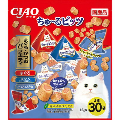 【いなばペットフード】CIAO ちゅ～るビッツ まぐろ・かつおバラエティ 12g×30袋入 ☆ペット用品 ※お取り寄せ商品【賞味期限:3ヵ月以上】