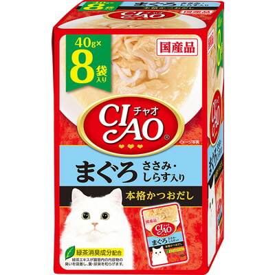 【いなばペットフード】CIAO パウチ まぐろ ささみ・しらす入り 40g×8袋 ☆ペット用品 ※お取り寄せ商品【賞味期限:3ヵ月以上】