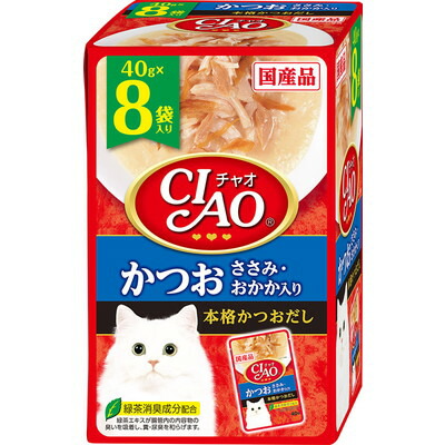 【いなばペットフード】CIAO パウチ かつお ささみ・おかか入り 40g×8袋 ☆ペット用品 ※お取り寄せ商品【賞味期限:3ヵ月以上】