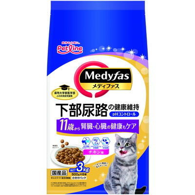 【ペットライン】メディファス 11歳から チキン味 3kg(500g×6袋) ☆ペット用品 ※お取り寄せ商品【賞味期限:3ヵ月以上】