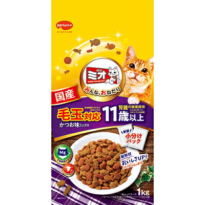 【日本ペットフード】ミオドライミックス　毛玉対応　１１歳以上かつお味　１ｋｇ ☆ペット用品 ※お取り寄せ商品【賞味期限：3ヵ月以上】