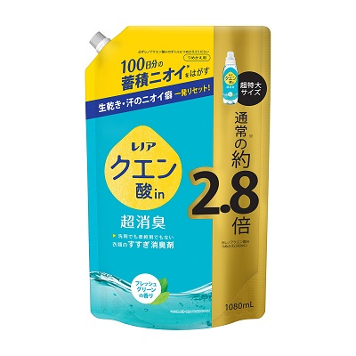 【P&G】レノア クエン酸in 超消臭 すすぎ消臭剤 フレッシュグリーン の香り つめかえ用 超特大サイズ 1080ml ※お取り寄せ商品