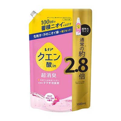 【P&G】レノア クエン酸in 超消臭 すすぎ消臭剤 クリアフローラルの香り つめかえ用 超特大サイズ 1080ml ※お取り寄せ商品