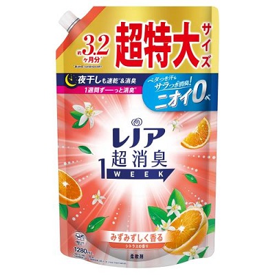 【P&G】レノア 超消臭1WEEK みずみずしく香るシトラスの香り つめかえ用 超特大サイズ 1280ml