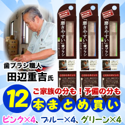 なんと あの歯ブラシ職人 田辺重吉 氏による 磨きやすい 歯ブラシ 先細毛タイプ を ご家族の分も予備の分も 3色12本セット まとめ買い お取り寄せ商品 メディストックpro