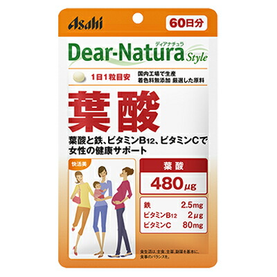 【アサヒグループ食品】ディアナチュラスタイル　葉酸　(パウチタイプ)　60粒 ※お取り寄せ商品