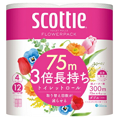 【日本製紙クレシア】スコッティ　フラワーパック　3倍長持ち(ダブル)　75m×4ロール ※お取り寄せ商品