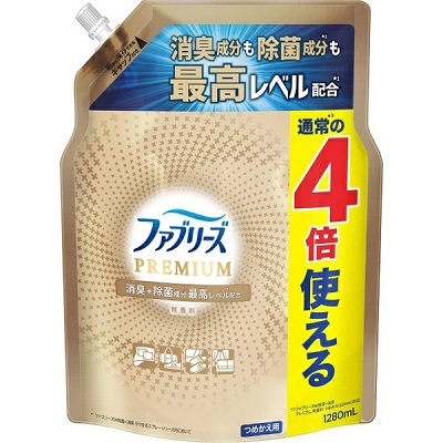 【P&G】ファブリーズプレミアム　W除菌+消臭スプレー　無香料 つめかえ用　通常の4倍分　1280ml ※お取り寄せ商品